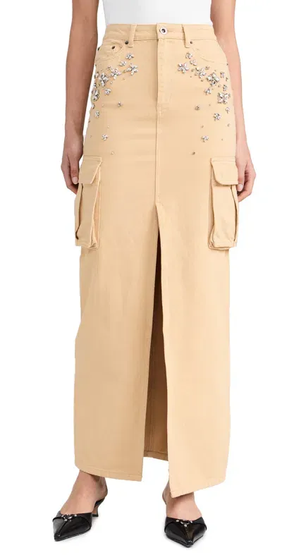 Self-portrait Denim Cargo Maxi Skirt In Beige