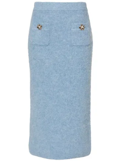 Self-portrait Fine-knit Midi Skirt In Blue