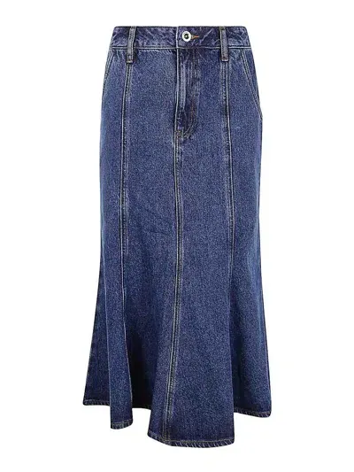 Self-portrait Flared Denim Midi Skirt In Azul