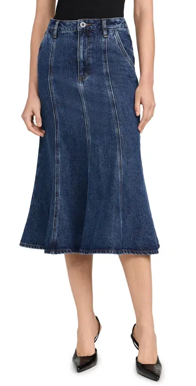 Self-portrait Flared Denim Midi Skirt Blue