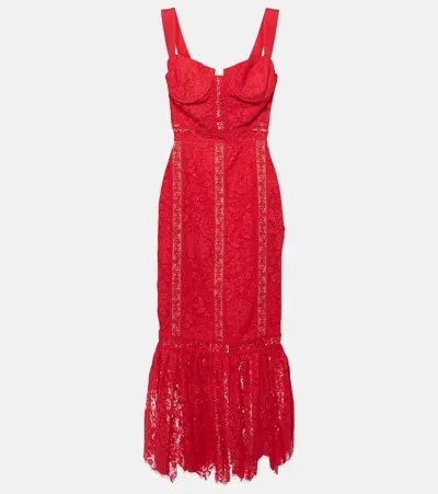 Self-portrait Floral Cotton-blend Lace Midi Dress In Red