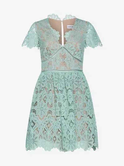 Self-portrait Floral Guipure Mini Dress In Menta