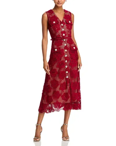 Self-portrait Floral Lace Sleeveless Midi Dress In Burgundy