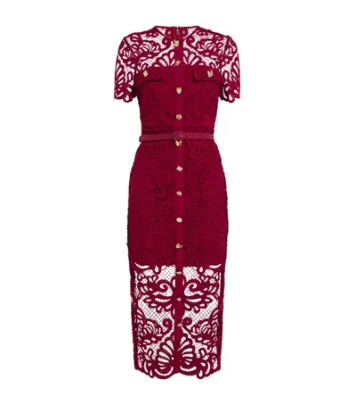 Self-portrait Guipure Lace Belted Midi Dress In Red