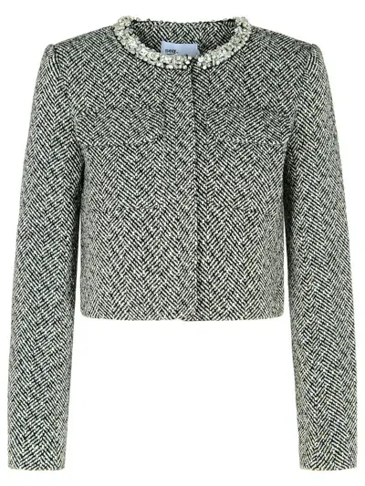 Self-portrait Herringbone Black Polyester Blend Jacket In Grey