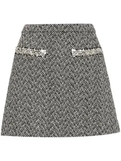 Self-portrait Herringbone Mini Skirt In Grey