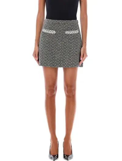 Self-portrait Herringbone Mini Skirt In Black