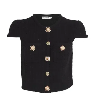 Self-portrait Jewel-button Knitted Top In Black