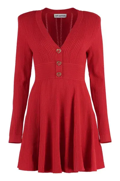 Self-portrait Knitted Dress In Red