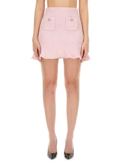 Self-portrait Knitted Mini Skirt In Pink