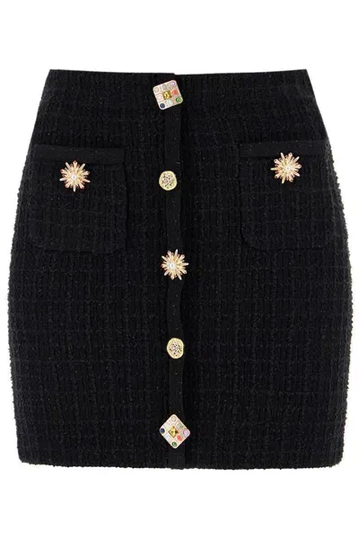 Self-portrait "knitted Mini Skirt With Jewel Buttons In Black