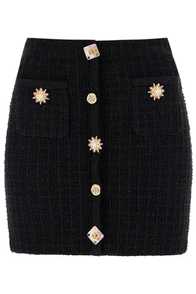 Self-portrait Self Portrait "knitted Mini Skirt With Jewel Buttons In Black