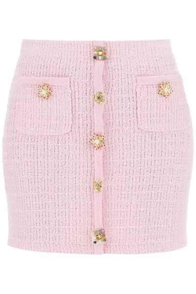 Self-portrait Self Portrait 'knitted Mini Skirt With Jewel Buttons In Pink