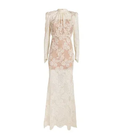 Self-portrait Lace Rhinestone-embellished Dress In White