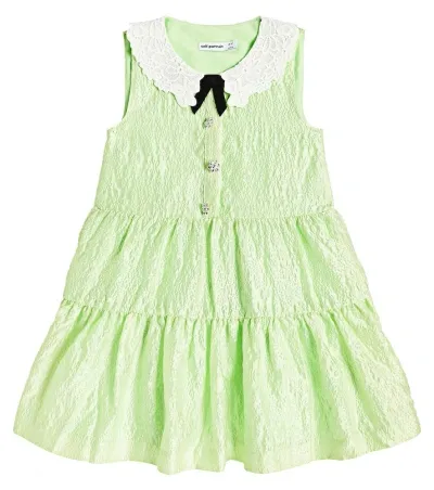 Self-portrait Kids' Lace-trimmed Floral Dress In Green