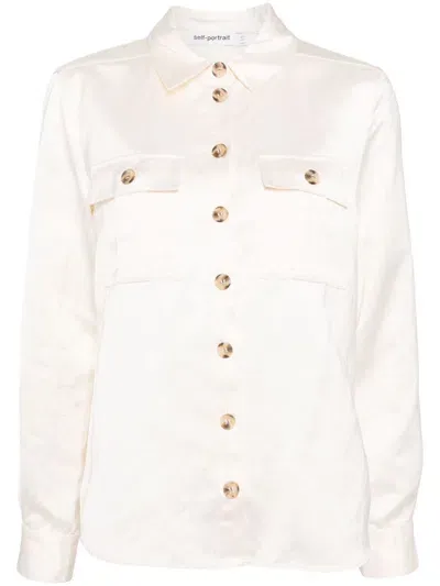 Self-portrait Long-sleeved Satin Shirt In Off-white