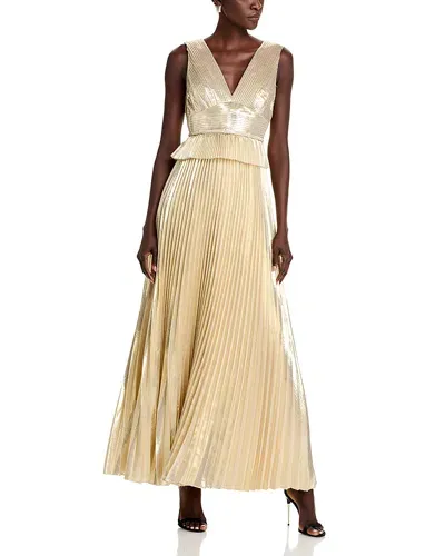 Self-portrait Metallic Pleated Gown In Gold