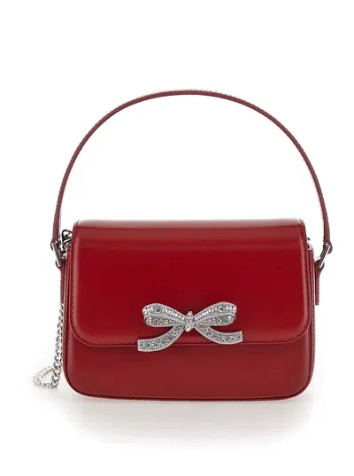 Self-portrait Micro Red Handbag With Bow Detail In Smooth Leather Woman