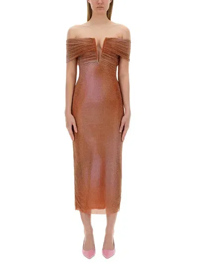 Self-portrait Midi Dress In Orange