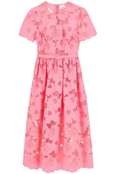 Self-portrait Midi Lace Dress In Seven In Pink