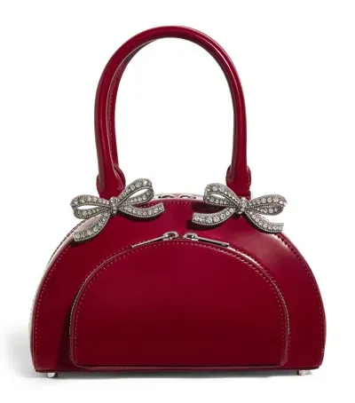 Self-portrait Mini Leather Curved Top-handle Bag In Burgundy