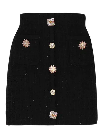 Self-portrait Mini Skirt With Decorative Buttons In Negro