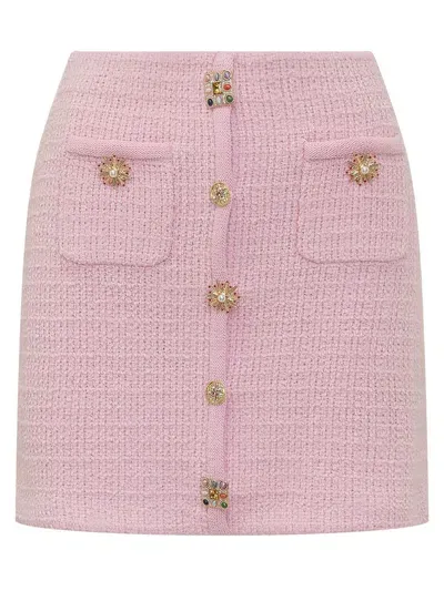 Self-portrait Miniskirt With Jewel Buttons In Pink