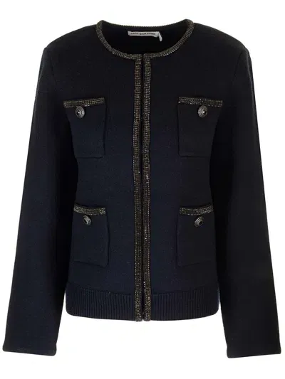 Self-portrait Navy Embellished Knit Cardigan In Blue