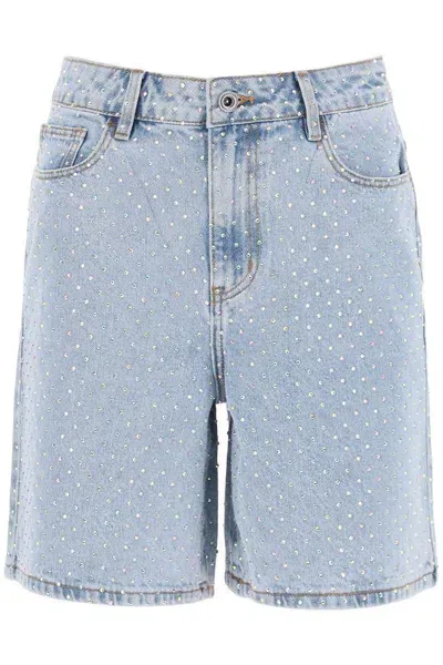 Self-portrait Denim Bermuda Shorts With Rhin In Blue