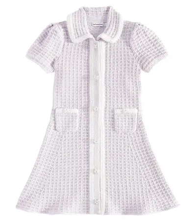 Self-portrait Kids' Pearl-trimmed Waffle-knit Dress In Purple