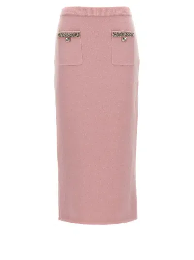 Self-portrait Pink Embellished Knit Midi Skirt