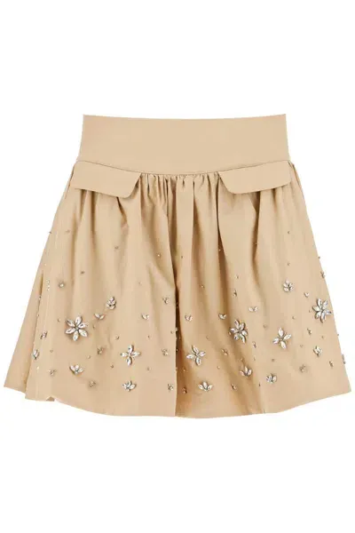 Self-portrait Self Portrait 'poplin Mini Skirt With Crystal In Neutrals