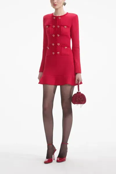 Self-portrait Red Knit Heart Buttoned Mini Dress