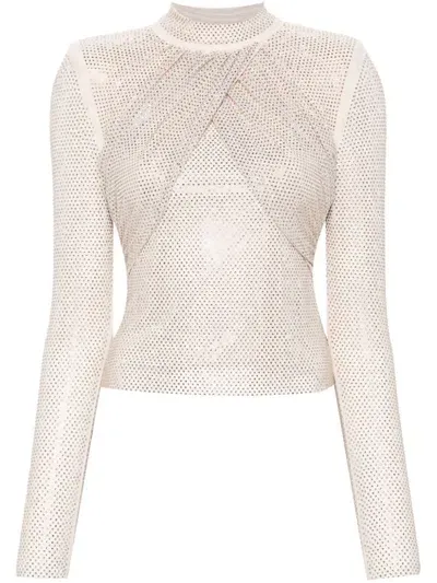 Self-portrait Rhinestone-embellishment Top In Neutrals