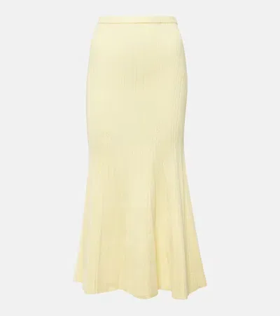 Self-portrait Ribbed-knit Flared Midi Skirt In Yellow