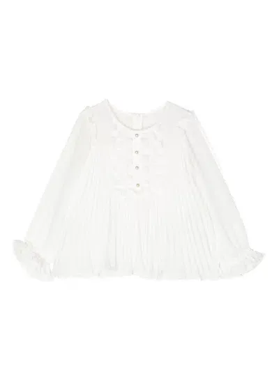 Self-portrait Kids' Ruffle-detail Pleated Blouse In White