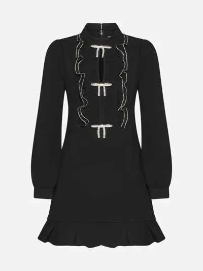 Self-portrait Ruffled Bib Crepe Mini Dress In Nero