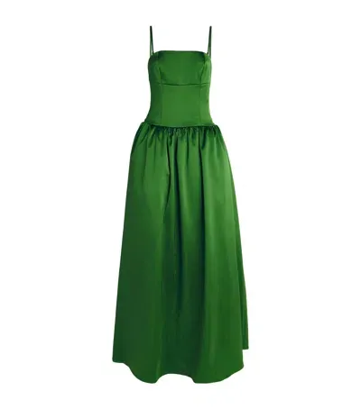 Self-portrait Satin Bandeau Maxi Dress In Green