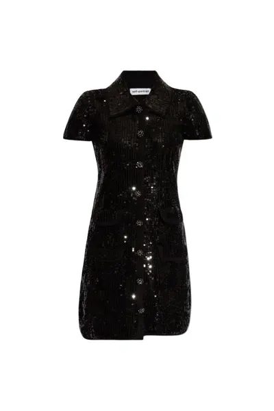 Self-portrait Sequin Embellished Mini Dress In Nero