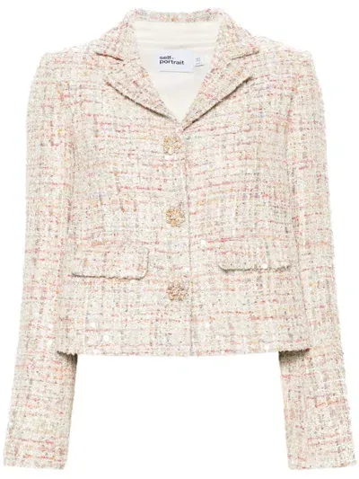 Self-portrait Sequin-embellished Tweed Jacket In Multi