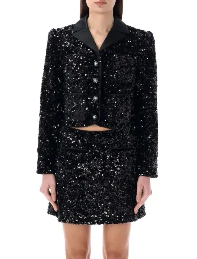 Self-portrait Sequined Cropped Jacket In Black