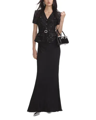 Self-portrait Sequined Bodice Gown In Black