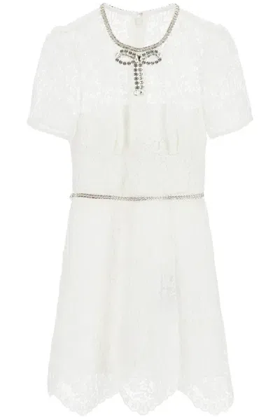 Self-portrait Short Floral Lace Sheath Dress In White