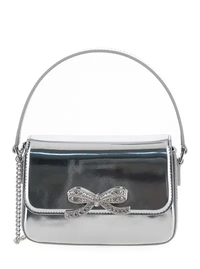 Self-portrait Micro Silver Handbag With Bow Detail In Metallic Leather Woman In Grey