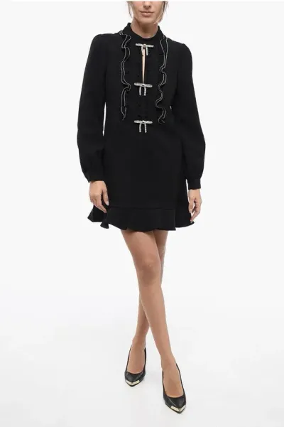 Self-portrait Skater Mini Dress With Strass Detailing In Black