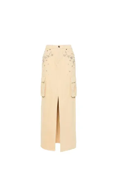 Self-portrait Gem-embellished Denim Maxi Skirt In Beige