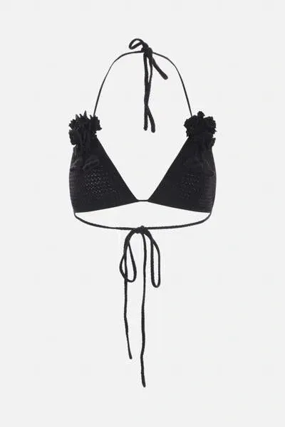 Self-portrait Crochet-knit Bikini Bottoms In Schwarz