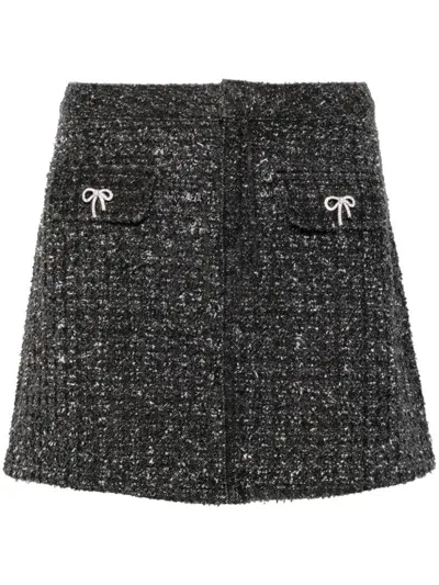 Self-portrait Textured Denim Mini Skirt In Black