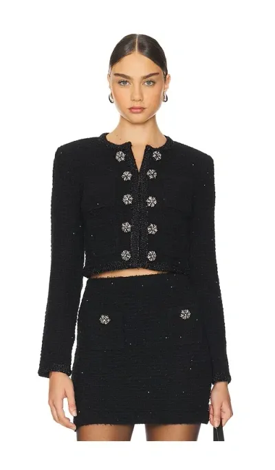 Self-portrait Textured Knit Jacket In Schwarz