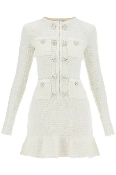 Self-portrait Textured Knit Mini Dress With Eight In White